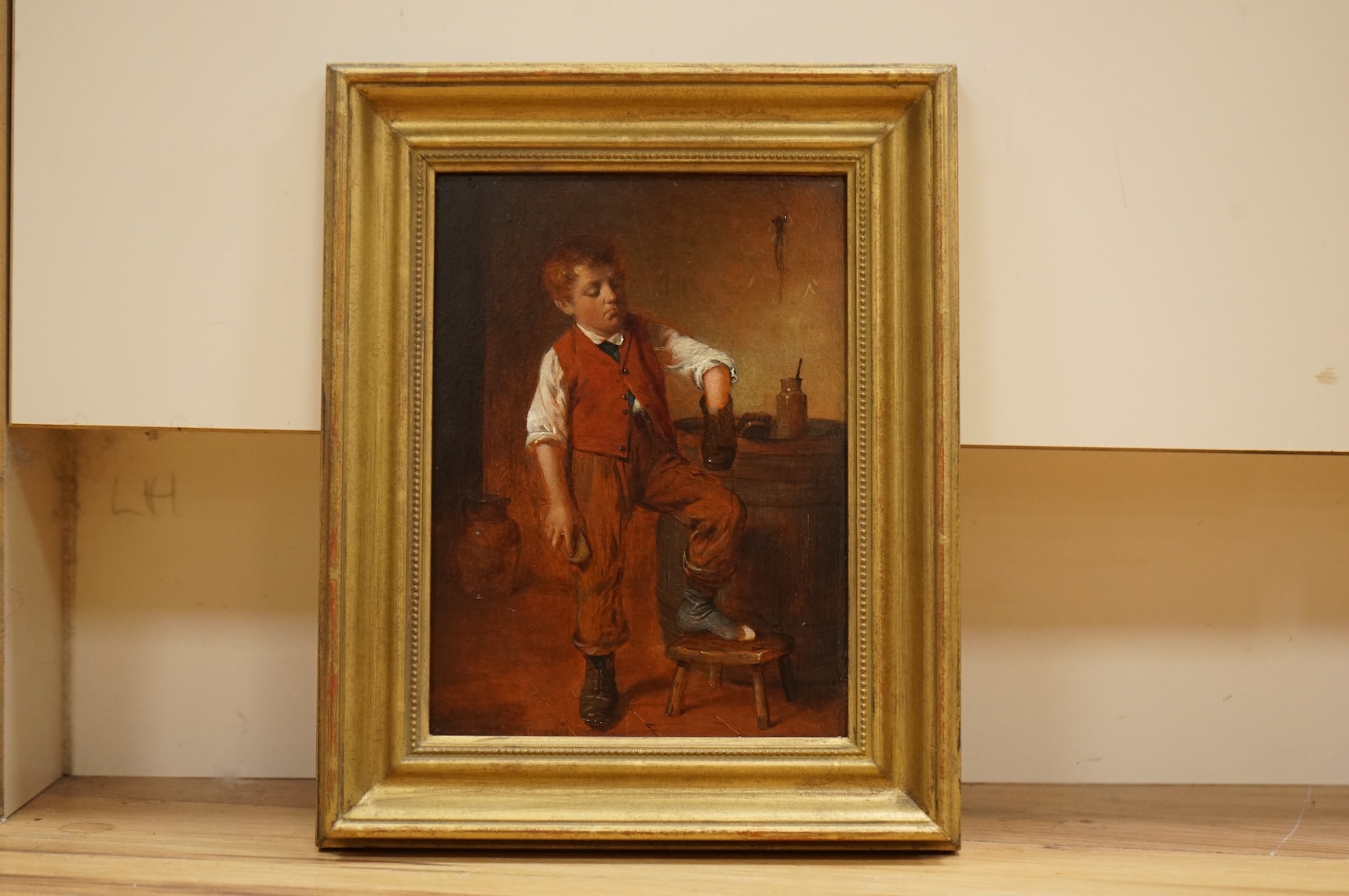 William Hemsley (1819-1893), 'Shoe Shine', signed, oil on panel, 19.5 x 15.5cm, gilt framed